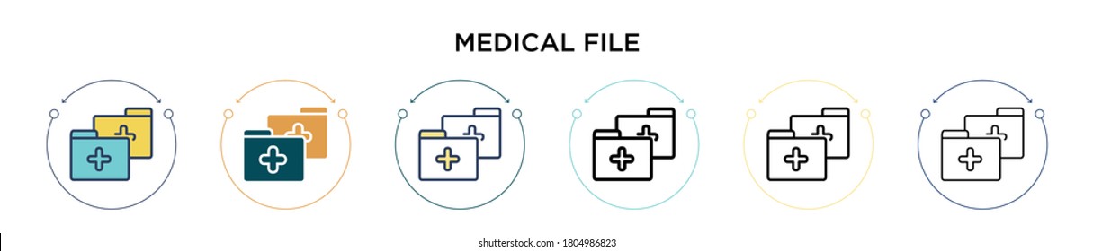 Icono de archivo médico en estilo relleno, delgado, contorno y trazo. Ilustración vectorial de dos íconos vectores de archivos médicos de color y negro se pueden utilizar para móviles, ui, web