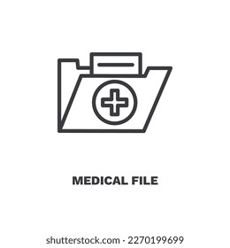 icono de archivo médico. Icono de archivo médico de línea delgada de la colección médica y de salud. Vector de contorno aislado en fondo blanco. El símbolo de archivo médico editable puede ser utilizado web y móvil