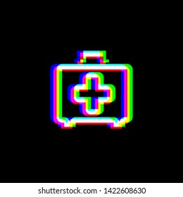 Medical First aid box sign. Red, green and blue unfocused contour icon at black background. Illustration.