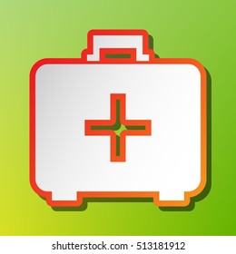 Medical First aid box sign. Contrast icon with reddish stroke on green backgound.