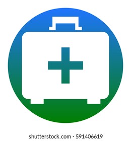 Medical First aid box sign. Vector. White icon in bluish circle on white background. Isolated.