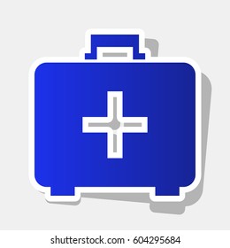 Medical First aid box sign. Vector. New year bluish icon with outside stroke and gray shadow on light gray background.