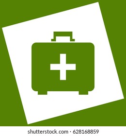 Medical First aid box sign. Vector. White icon obtained as a result of subtraction rotated square and path. Avocado background.