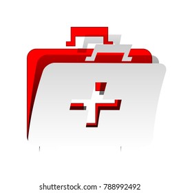 Medical First aid box sign. Vector. Detachable paper icon with red body stock. Isolated.