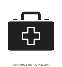 Icono de Vector negro sólido del caso del kit de primeros auxilios médico aislado fondo blanco ilustración del diseño del símbolo del equipo del doctor de la emergencia sanitaria