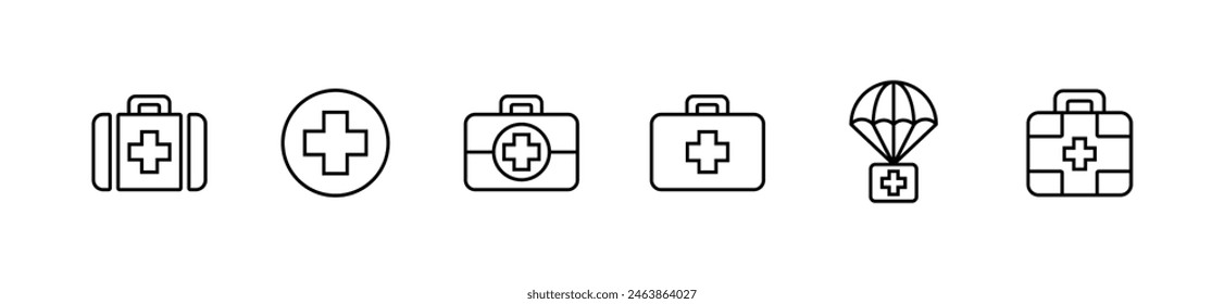 medical first aid kit icon set emergency medicine safety box sign vector line illustration for web and app