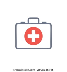 Medical first aid kit icon. A simple, flat icon depicting a medical first aid kit. Ideal for healthcare, emergency, or safety themes.