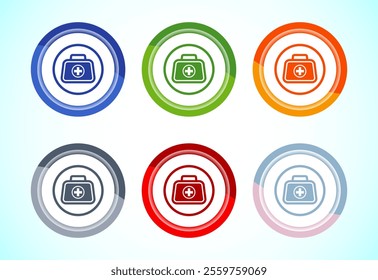 Medical first aid kit icon, Medicine emergency box health care sign. Button Design Set