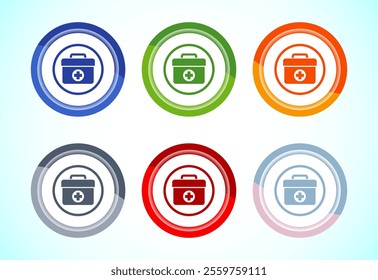 Medical first aid kit icon, Medicine emergency box health care sign. Button Design Set