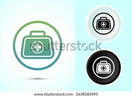Medical first aid kit icon design illustration, Medicine emergency box sign symbol in color, black and white