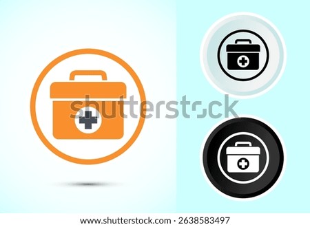 Medical first aid kit icon design illustration, Medicine emergency box sign symbol in color, black and white
