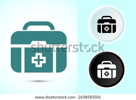 Medical first aid kit icon design illustration, Medicine emergency box sign symbol in color, black and white