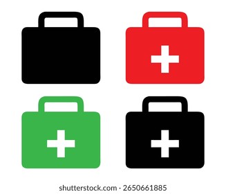 Medical First Aid Kit Icons – Red, Green, Black Emergency Cross Symbols, Vector file.