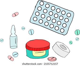 Los artículos del kit de primeros auxilios médicos son vectores diferentes 