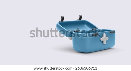 Medical First Aid Kit, Open Empty Blue Box with White Cross Symbol on Light Background. Suitable for Emergency, Healthcare, and Safety Concepts. Minimal and Clean Vector Illustration.