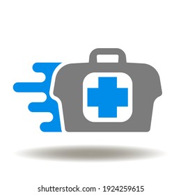 Medical first aid kit vector icon. Fast moving emergency medicine help symbol.