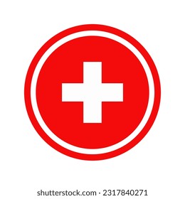 Medical First Aid Plus Red Sign Isolated Vector Illustration