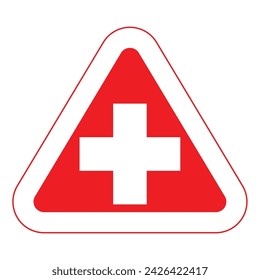 primeros auxilios médicos, signo de color lineal triangular, símbolo de medicina, salud, hospital, icono de atención blanca. Cruz de emergencia, colección blanca roja más diseño de logotipo para móvil web aislado en el fondo
