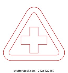 primeros auxilios médicos, símbolo de color de contorno triangular, símbolo de medicina, salud, hospital, icono de atención. Cruz de emergencia, colección blanca roja más diseño de logotipo para móvil web aislado en el fondo