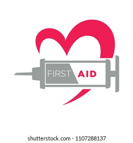 Medical first aid vector syringe and heart icon