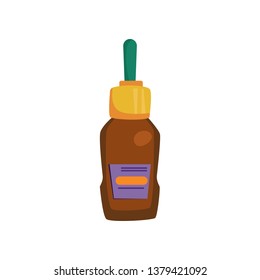 Matraz médico con ilustración vectorial de cuentagotas. Aceite, pulverización nasal, pegamento. Concepto de botellas de plástico. La ilustración vectorial puede utilizarse para temas como la comida, la medicina, el acondicionamiento