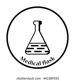 Medical flask icon. Thin circle design. Vector illustration.