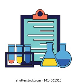 medical flasks clipboard chemistry clinic vector illustration