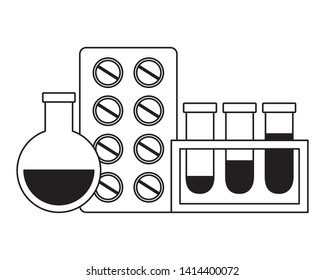 medical flasks and pills medicine pharmacy vector illustration