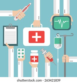 Medical Flat background with hand .Vector illustration