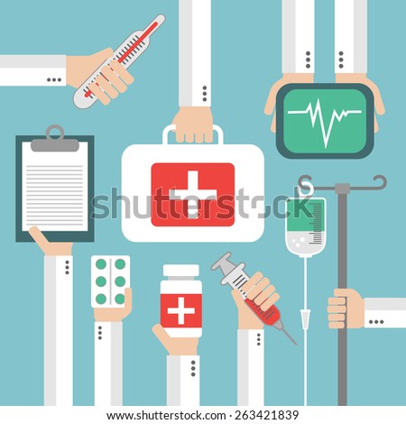 Medical Flat background with hand .Vector illustration