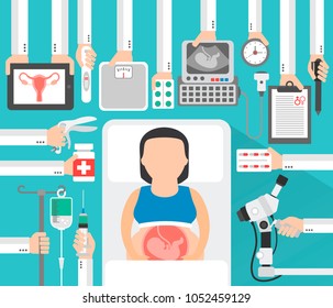Medical flat gynecology,pregnancy with Female patient,pregnant woman.Vector illustration