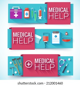 Medical flat horizontal banners concept. Vector illustration design