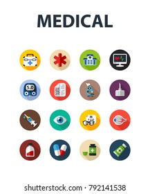 Medical flat icon set. Vector illustration. Element template for design.