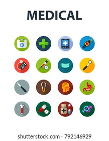 Medical flat icon set. Vector illustration. Element template for design.