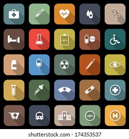 Medical flat icons with long shadow, stock vector