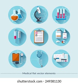 Medical flat icons with long shadow. Healthcare and medical concept. Vector illustration