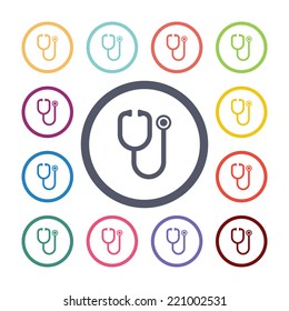 medical flat icons set. Open round colorful buttons. Vector 