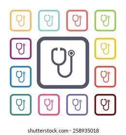 medical flat icons set. Open round colorful buttons. Vector 