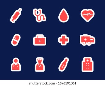 Medical flat icons. Stroke vector elements for trendy and modern design. Vector line icons isolated on a white background. Vector illustration. Vintage texture icons.
