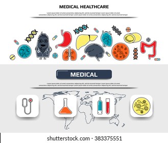 medical flat line icon infographic for education website or banner, medical health care vector illustration.