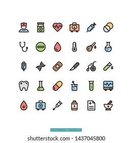 Medical Flat Line Icon Set Vector Illustration Logo Template For Website Or Mobile App.