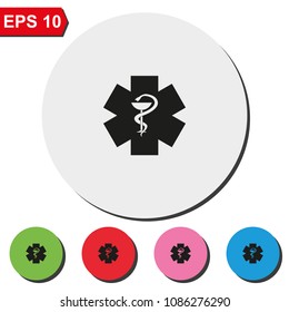 Medical flat round colorful vector icon. Ambulance symbol.