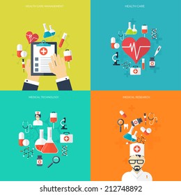 Medical flat vector background,health care,first aid.International health protection,insurance.Medicine and surgery.Vaccination,medical research program.Online health check,medical diagnosis,treatment