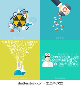 Medical flat vector background,health care,first aid.International health protection,insurance.Medicine and surgery.Vaccination,medical research program.Online health check,medical diagnosis,treatment