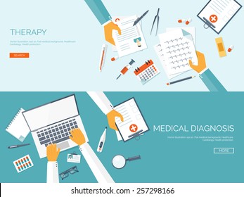 Medical flat vector background,health care,first aid.International health protection,insurance.Medicine and surgery.Vaccination,medical research program.Online health check,medical diagnosis,treatment