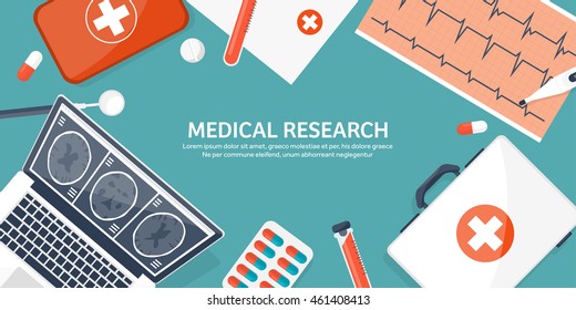 Medical flat vector background,health care,first aid.International health protection,insurance.Medicine and surgery.Vaccination,medical research program.Online health check,medical diagnosis,treatment