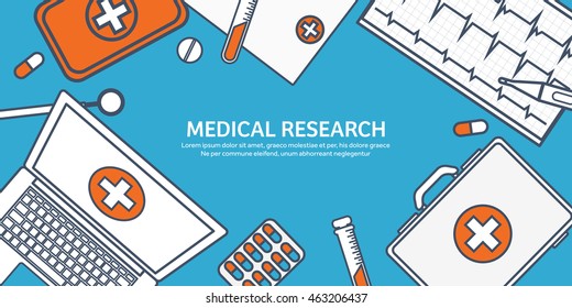 Medical flat vector background,health care,first aid.International health protection,insurance.Medicine and surgery.Vaccination,medical research program.Online health check,medical diagnosis.Line art