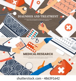 Medical flat vector background,health care,first aid.International health protection,insurance.Medicine and surgery.Vaccination,medical research program.Online health check,medical diagnosis,treatment