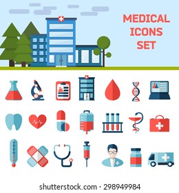 Medical Flat Vector Icons Set. Health and Medical Care Illustration.