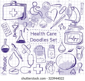 Medical Flat Vector Icons Set. Health and Medical Care Illustration. Hand drawn sketch illustration 